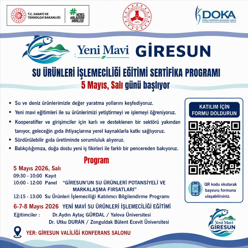 Dr. Öğr. Üyesi Aydın Aytaç GÜRDAL, “Yeni Mavi Giresun” Su Ürünleri İşlemeciliği Eğitimi Sertifika Programında Eğitmen Olarak Görev Aldı
